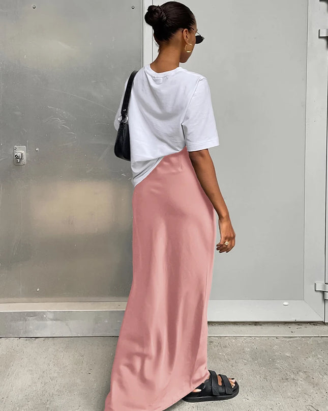 Women's Satin High Waist Pencil Skirt – Slim Fit Maxi Skirt