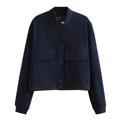 TRAF Long Sleeve Women's Front Button Jacket with Vintage Style and Pockets