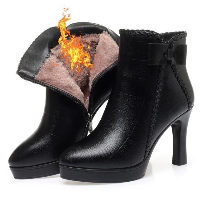 Velvet Stiletto Heel Ankle Boots for Women with Platform and Pointed Toe