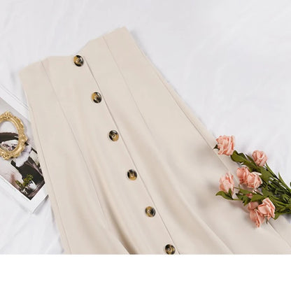 Women's High Waist Vintage Maxi Skirt – Button-Up & Loose Fit
