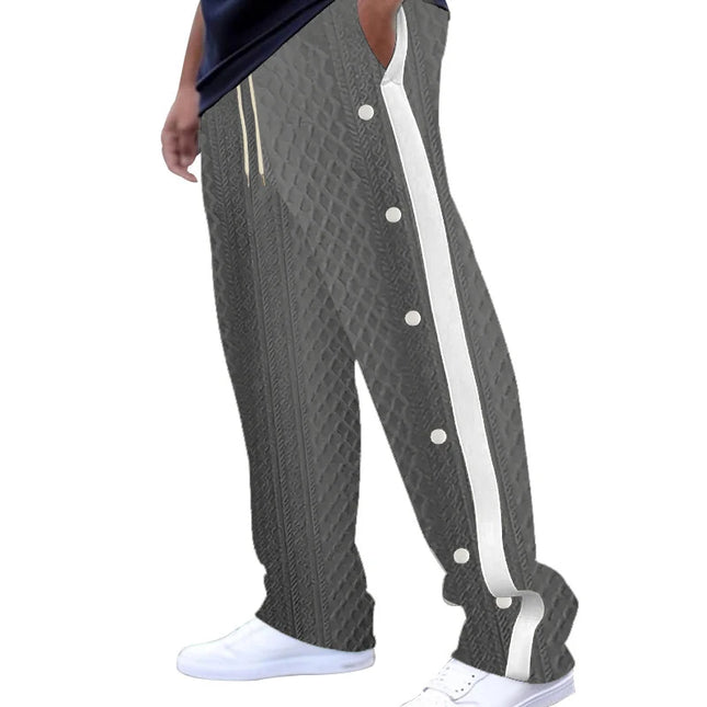Men's Loose Fit Drawstring Joggers with Side Buttons