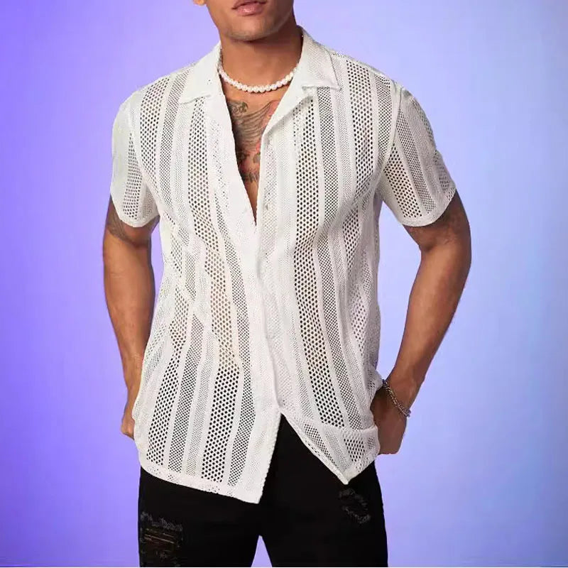 Men's Breathable Lace Hollow-Out Shirt – Stylish Casual Top for Men