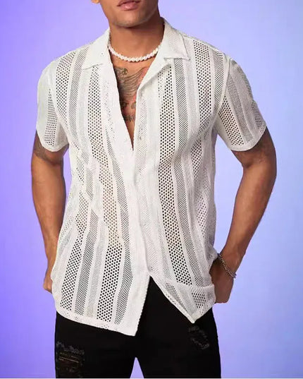 Men's Breathable Lace Hollow-Out Casual Shirt