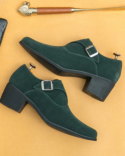 Men's 6CM Height-Boosting Platform Shoes with Pointed Toe and Buckle Decoration
