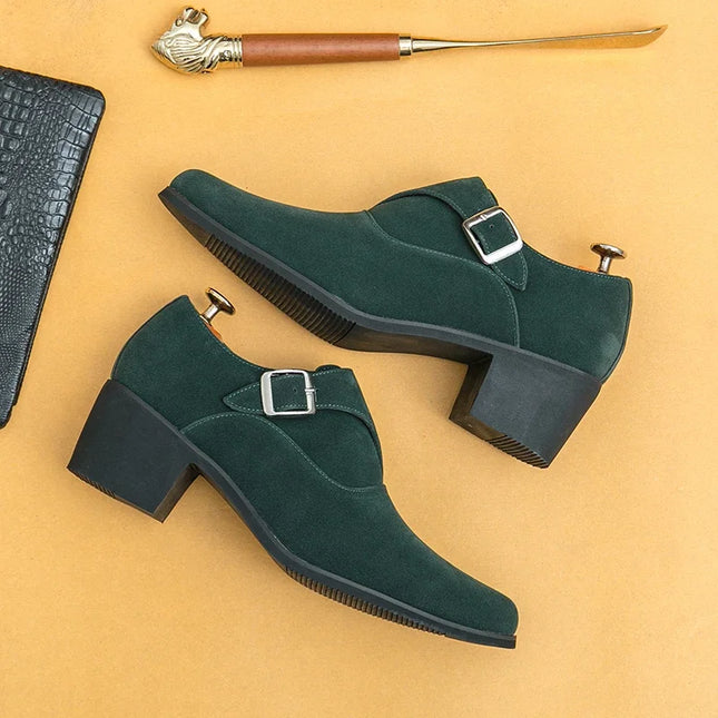 Men's 6CM Height-Boosting Platform Shoes with Pointed Toe and Buckle Decoration
