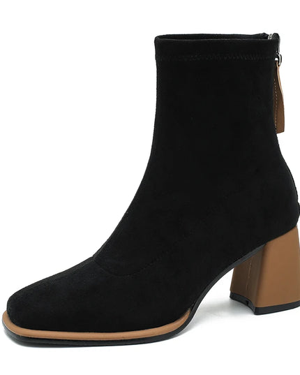 Women’s Ankle Boots with Zippers & Thick Heels