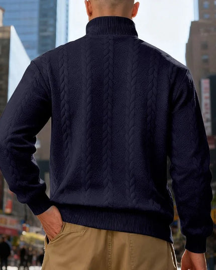 Men's Casual Stand Collar Pullover Sweater - Loose Fit Knit Sweater for Men