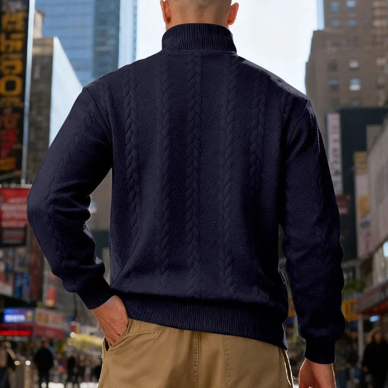 Men's Casual Stand Collar Pullover Sweater - Loose Fit Knit Sweater for Men