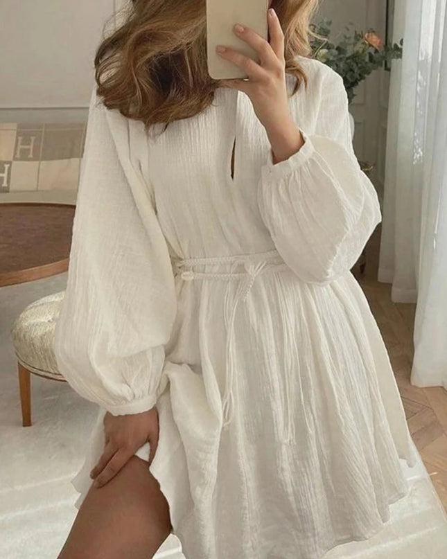 Women’s V-Neck Mini Dress with Flare Sleeves and Short Length