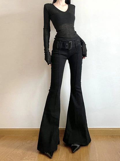 Women's High Waist Flared Pants - Long Slim Fit Trousers