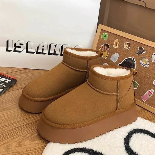 Women's Casual Short Plush Snow Boots in Faux Suede
