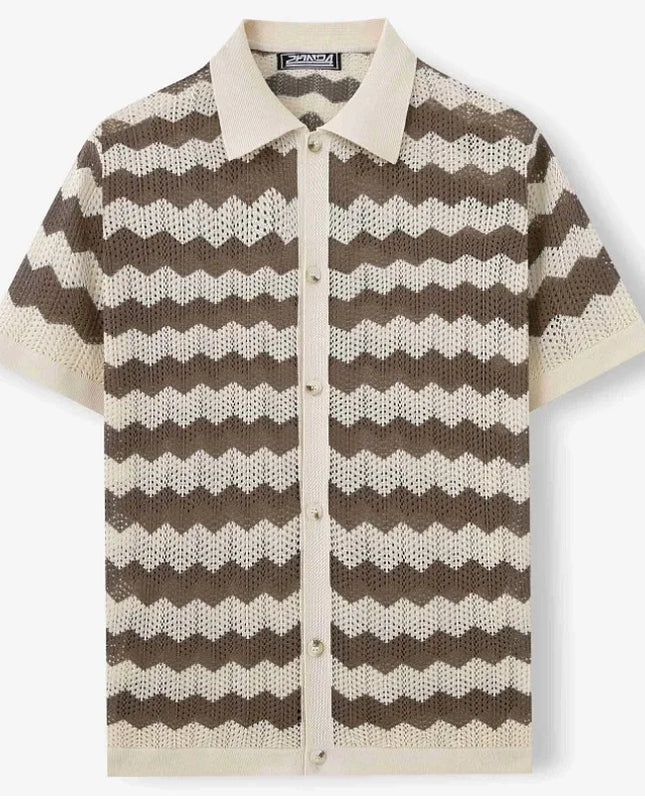 Breathable Knitted Fabric Men's Striped Shirt