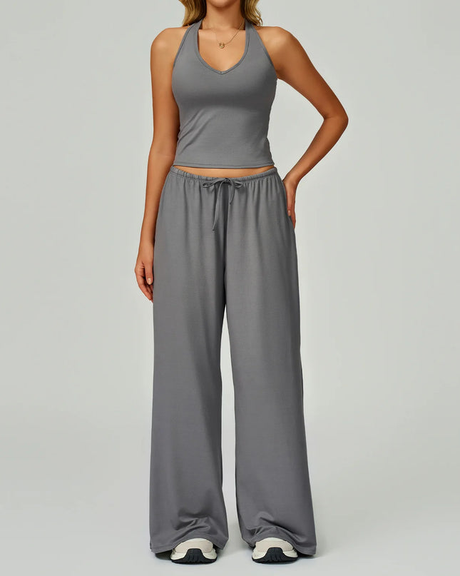 Women's 2/3 Pieces Quick-Dry Vest/Cropped Top and Drawstring Pants Set