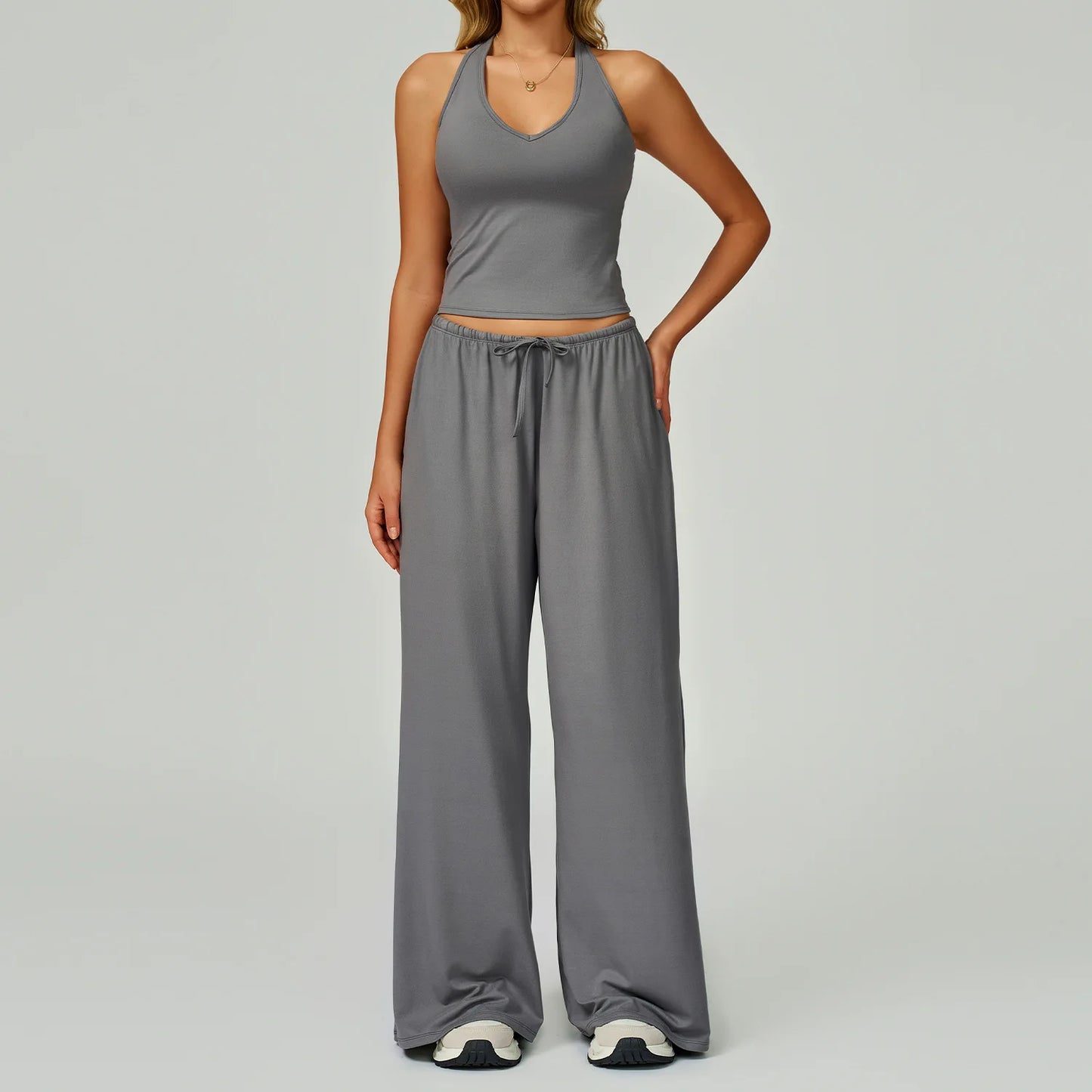 Women's 2/3 Pieces Quick-Dry Vest/Cropped Top and Drawstring Pants Set