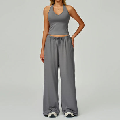 Women's 2/3 Pieces Quick-Dry Vest/Cropped Top and Drawstring Pants Set