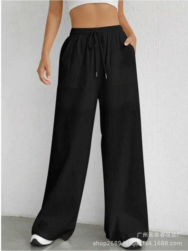 Women's High-Waisted Pocket Pants -  Wide-Leg Fit