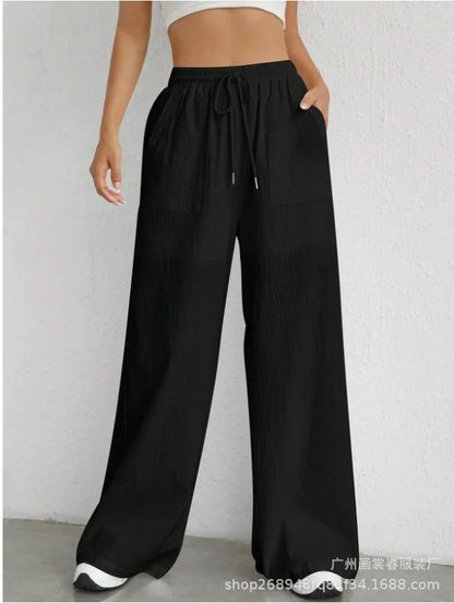 Women's High-Waisted Pocket Pants -  Wide-Leg Fit