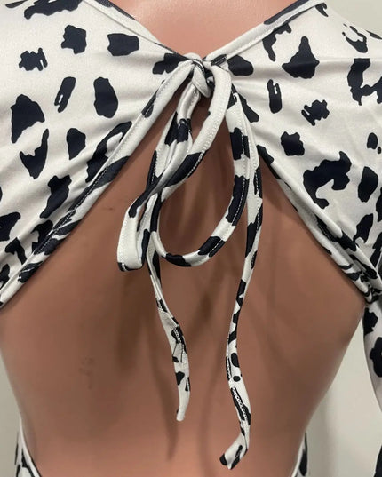 Women’s Leopard-Print Jumpsuit with Backless Lace-Up Detail and Shirred Hips