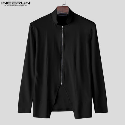 INCERUN Men's Slim Fit Zipper Stand Collar Sweater
