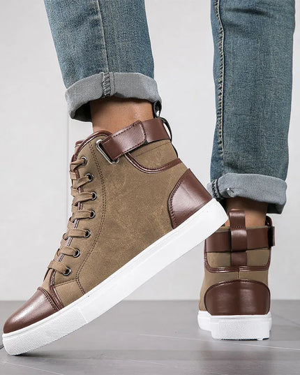 Men's Faux Leather Sneakers – Thick Sole, Non-Slip High-Top Shoes