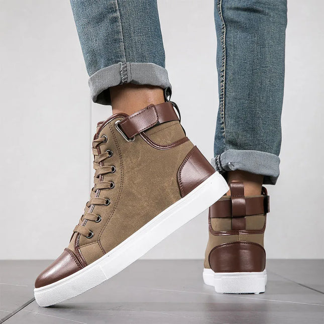Men's Faux Leather Sneakers – Thick Sole, Non-Slip High-Top Shoes