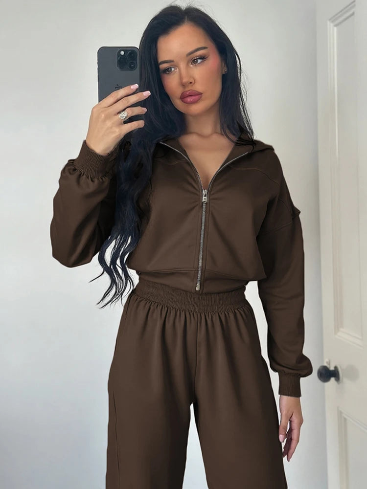 WeirdPuss Women's Zipper Hoodie and Drawstring Tracksuit Set - Stylish 2-Piece Activewear Outfit