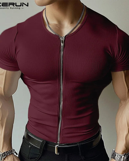 Incerun Men's Zipper Design Compression Sweater – Stylish and Comfortable Athletic Wear