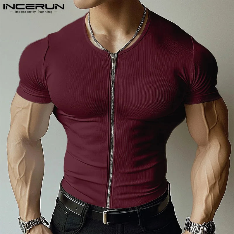 Incerun Men's Zipper Design Compression Sweater – Stylish and Comfortable Athletic Wear
