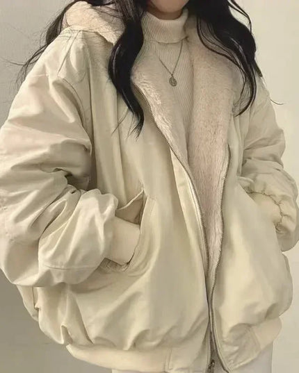 Women's Plus Size Thick Parka Jacket – Casual Oversized Zip-Up Hooded Double-Sided