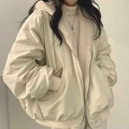 Women's Plus Size Thick Parka Jacket – Casual Oversized Zip-Up Hooded Double-Sided