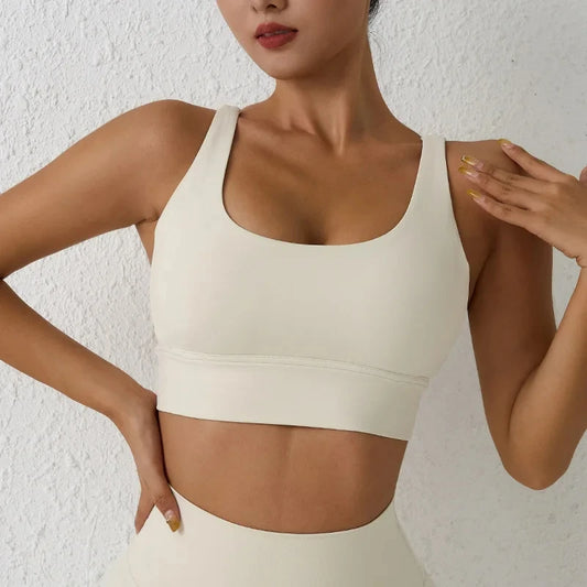 Women's Fitness Sports Bra - Crossback Gym Tank Top with Chest Pad