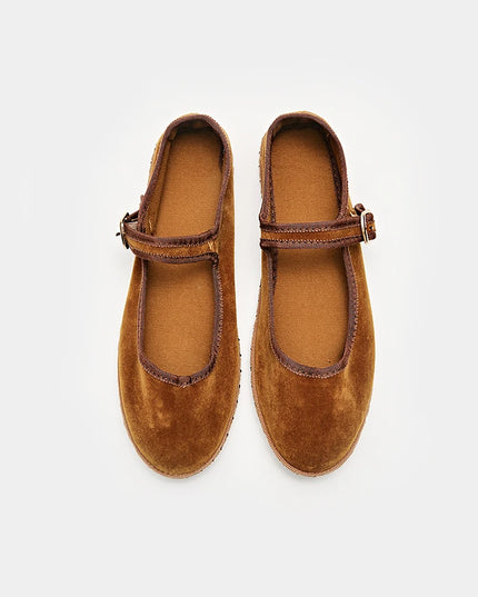 Velvet Mary Jane Flats for Women - Hand-Stitched Casual Shoes