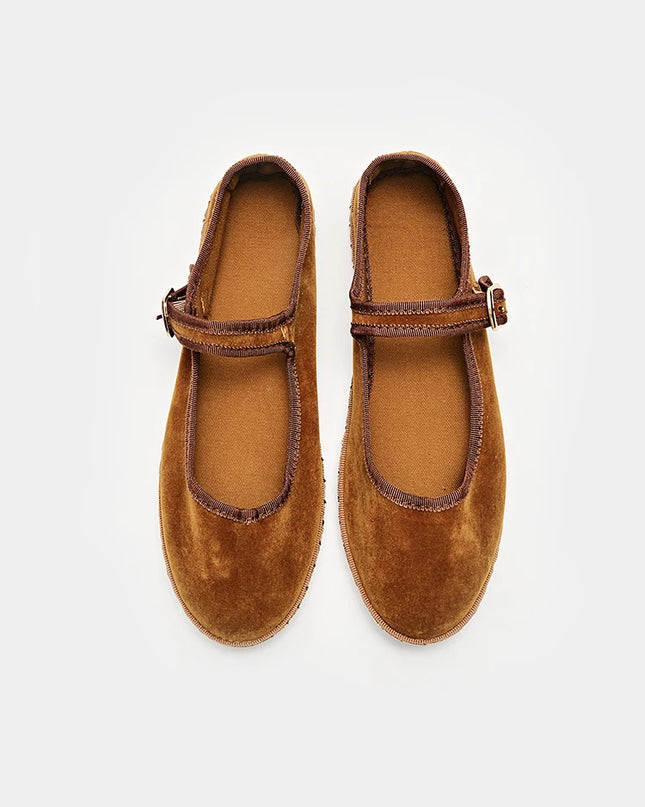Velvet Mary Jane Flats for Women - Hand-Stitched Casual Shoes