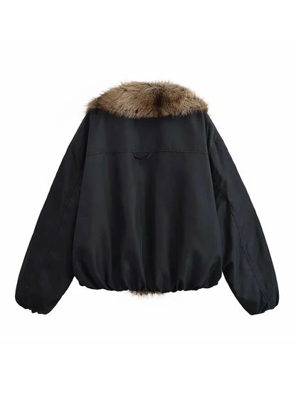 Women's Casual Jacket with Lapel and Fur Collar