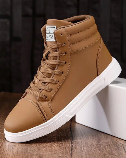 Men's High Top Faux Leather Sneakers with Lace-Up Closure