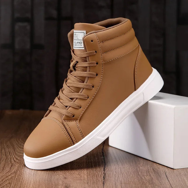 Men's High Top Faux Leather Sneakers with Lace-Up Closure