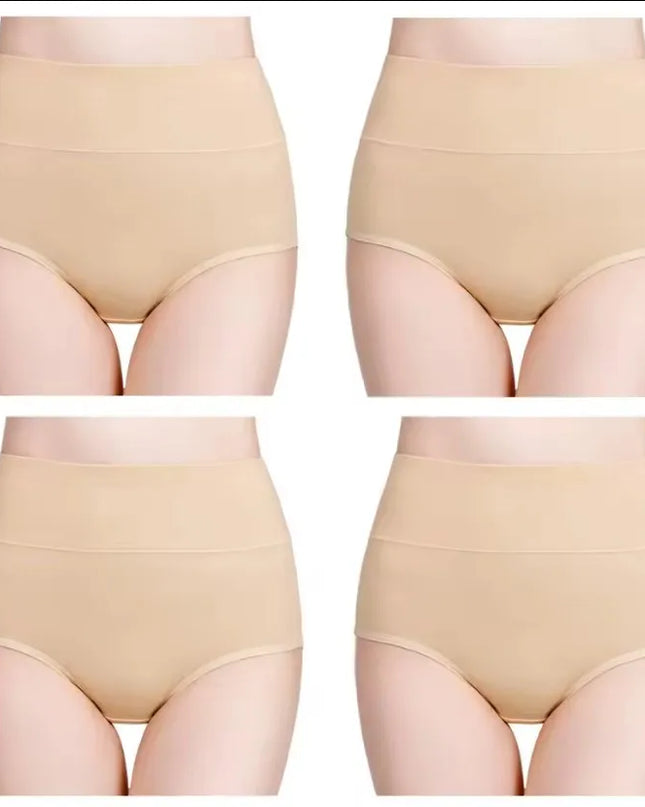 4-Piece Women's High-Waisted Tummy Control Underwear Cotton Soft Stretch Briefs