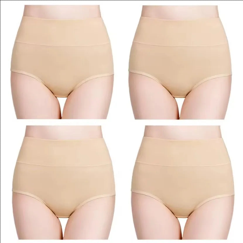 4-Piece Women's High-Waisted Tummy Control Underwear Cotton Soft Stretch Briefs