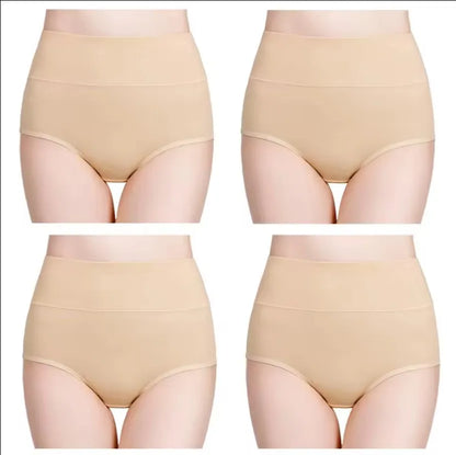 4-Piece Women's High-Waisted Tummy Control Underwear Cotton Soft Stretch Briefs