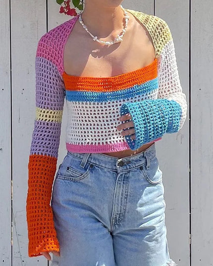 Women's Knitted Long Sleeve Crop Top