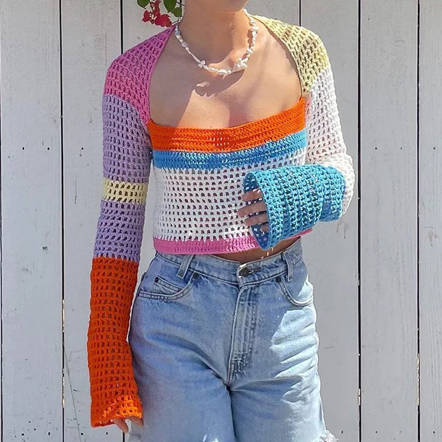 Women's Knitted Long Sleeve Crop Top