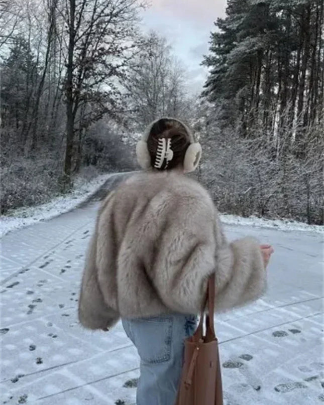 Elegant Women's Long Sleeve Loose Thick Faux Fur Coat