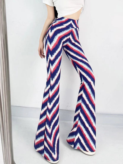 Women's Slim High Waist Striped Flare Pants
