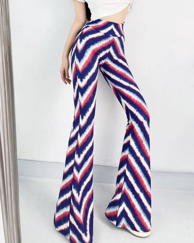Women's Slim High Waist Striped Flare Pants
