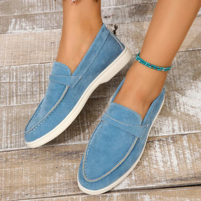 Women's Faux Suede Flat Shoes - Comfortable Loafers with Soft Sole