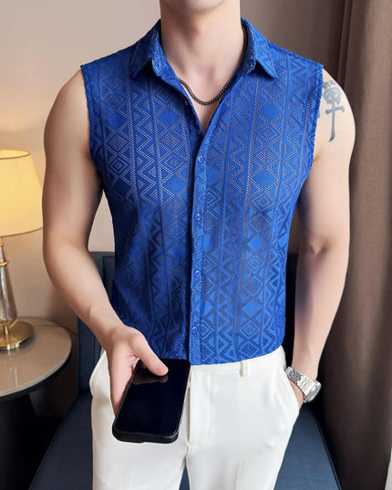 Men's Slim Fit Sleeveless Vest Shirt with Hollowed-Out Design