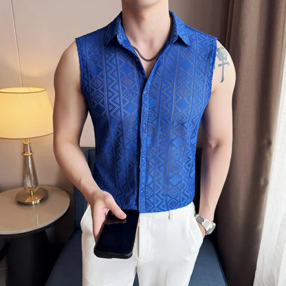Men's Slim Fit Sleeveless Vest Shirt with Hollowed-Out Design