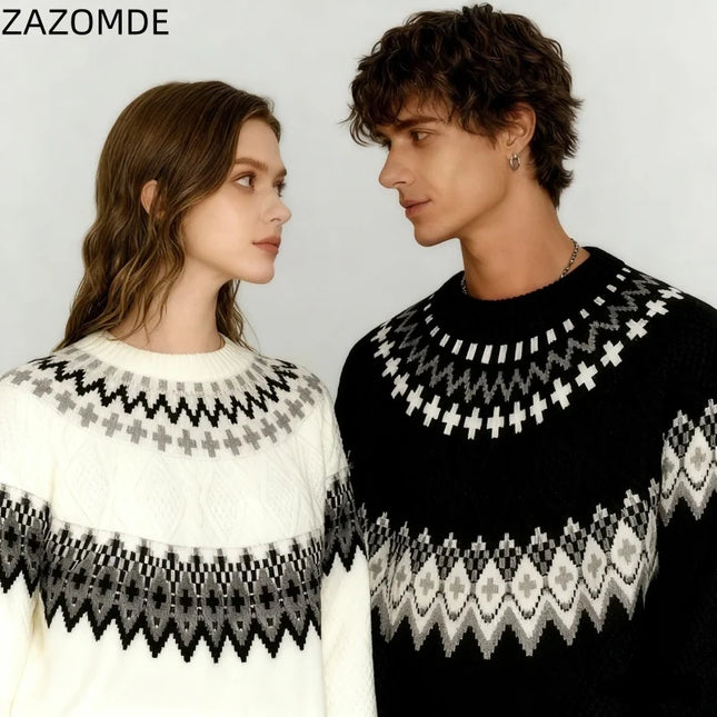 ZAZOMDE Striped Knit Pullover Sweater for Women and Men