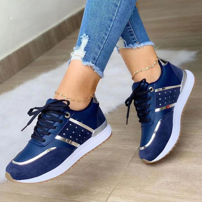 Women's Platform Sneakers - Faux Leather Patchwork Fashion Trainers
