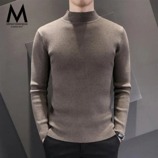 Men's Thick Slim Knitted Half Turtleneck Sweater